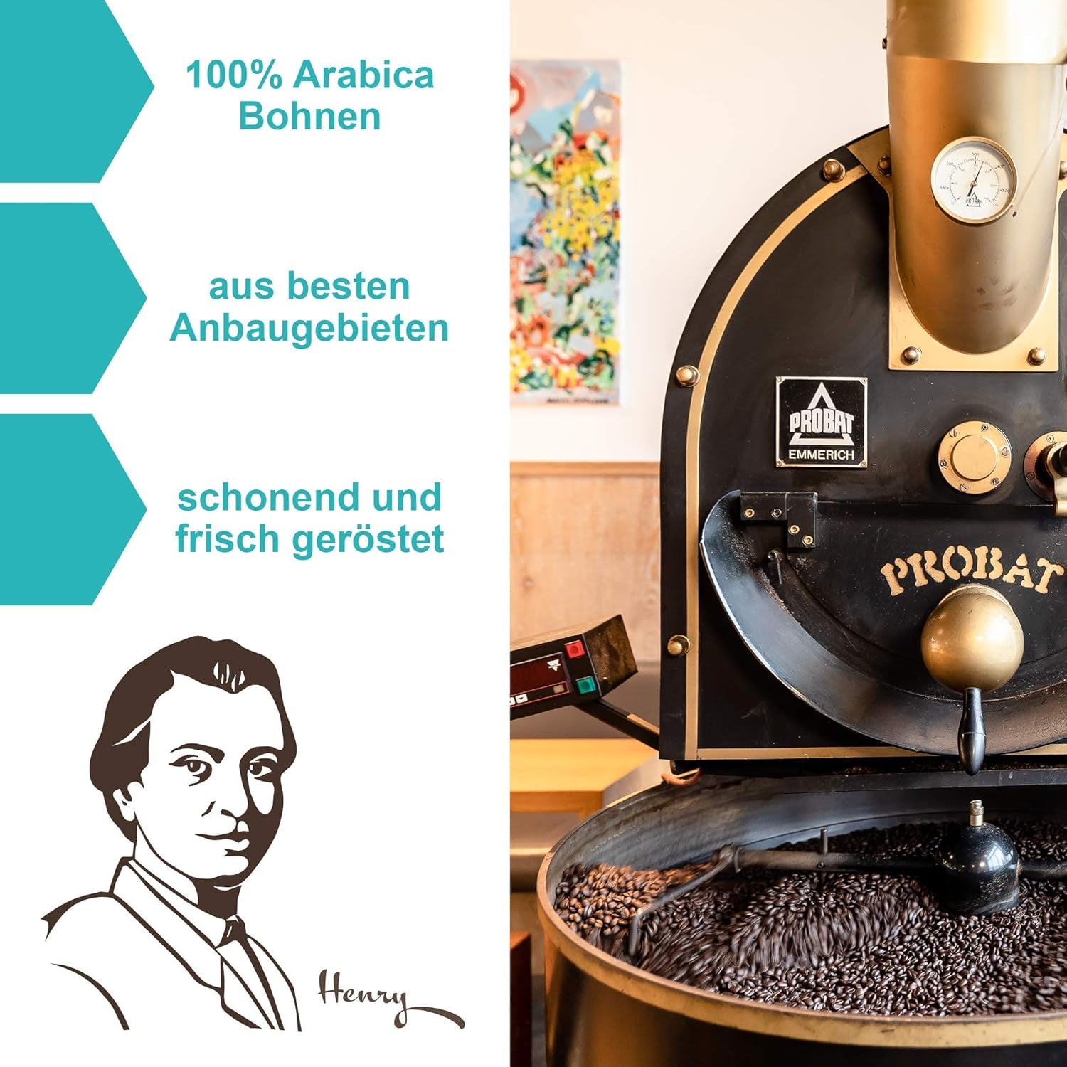 Henry's Espresso Milano 1000g - 100% Arabica - aromă intensă - prăjire artizanală - boabe de cafea