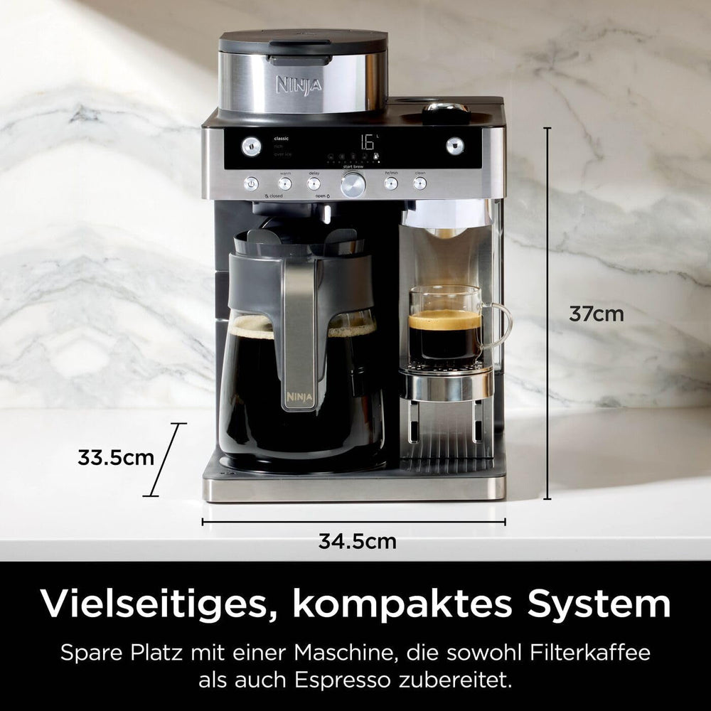 Ninja Prestige Cafetiera Filtrantă 2 în 1 cu Capsule și Spumator de Lapte Integrat, pentru Latte, Cafea cu gheață și Flat White, Negru CFN802EU