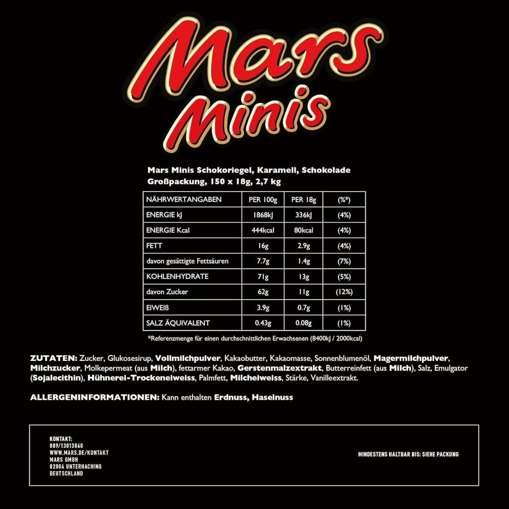 Batoane de ciocolată Mars Minis | Pachet vrac de ciocolată | Caramel | 150 x 18g