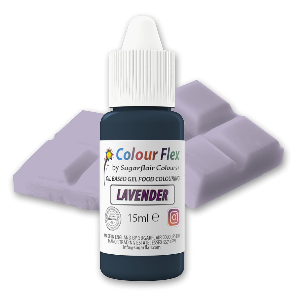 Colorant alimentar pe bază de ulei Sugarflair Colourflex Lavandă, colorant alimentar lichid foarte concentrat pentru cremă de unt, ciocolată, aluat, fondant, glazură și multe altele - 15 ml