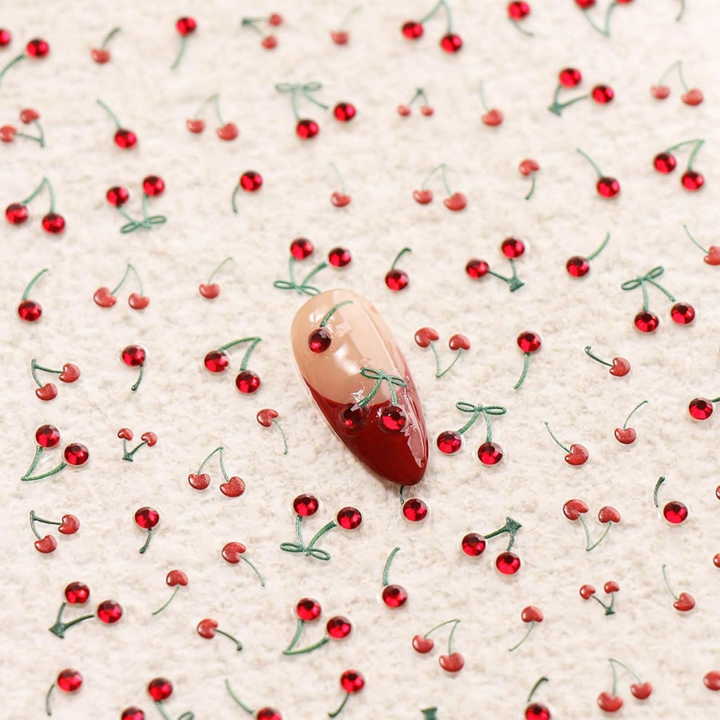 JMEOWIO 3D Nagelsticker Kirsche Nail Art Sticker Selbstklebend Nagelaufkleber 5D Stereoskopisch Dekoration Nageldesign Zubehör 1 Blatt