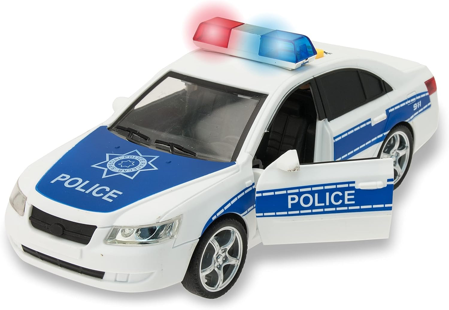 Mașină de poliție Macchina Police cu lumini și sunete la scara 1:16, multicoloră (65075) Jucarii Bebe Naty Shop Mașină de poliție cu lumini și sunete la scara 1:16