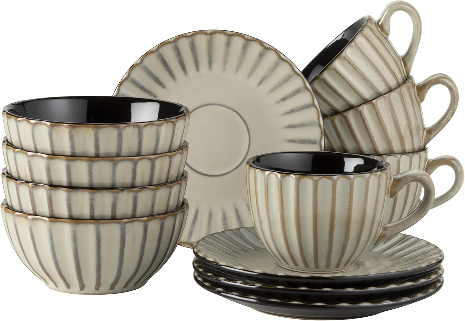 MÄSER 931966 Confino Tafelservice für 4 Personen im modernen Vintage-Look, 12-teiliges Frühstücksservice Tafelservice Naty Shop Beige Kaffeeservice