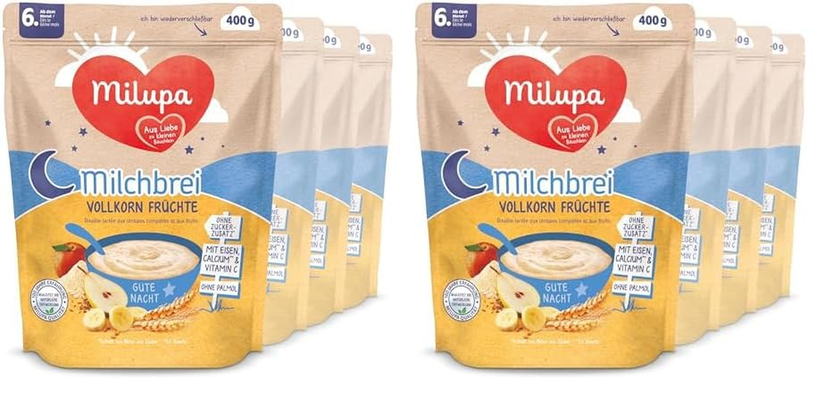 Milupa Milchbrei Vollkornfrüchte – Brei für Kinder ohne Palmöl, ab 6 Monaten – 4 X 400 G (2er Pack) Mutter und Kind Naty Shop Standardtitel