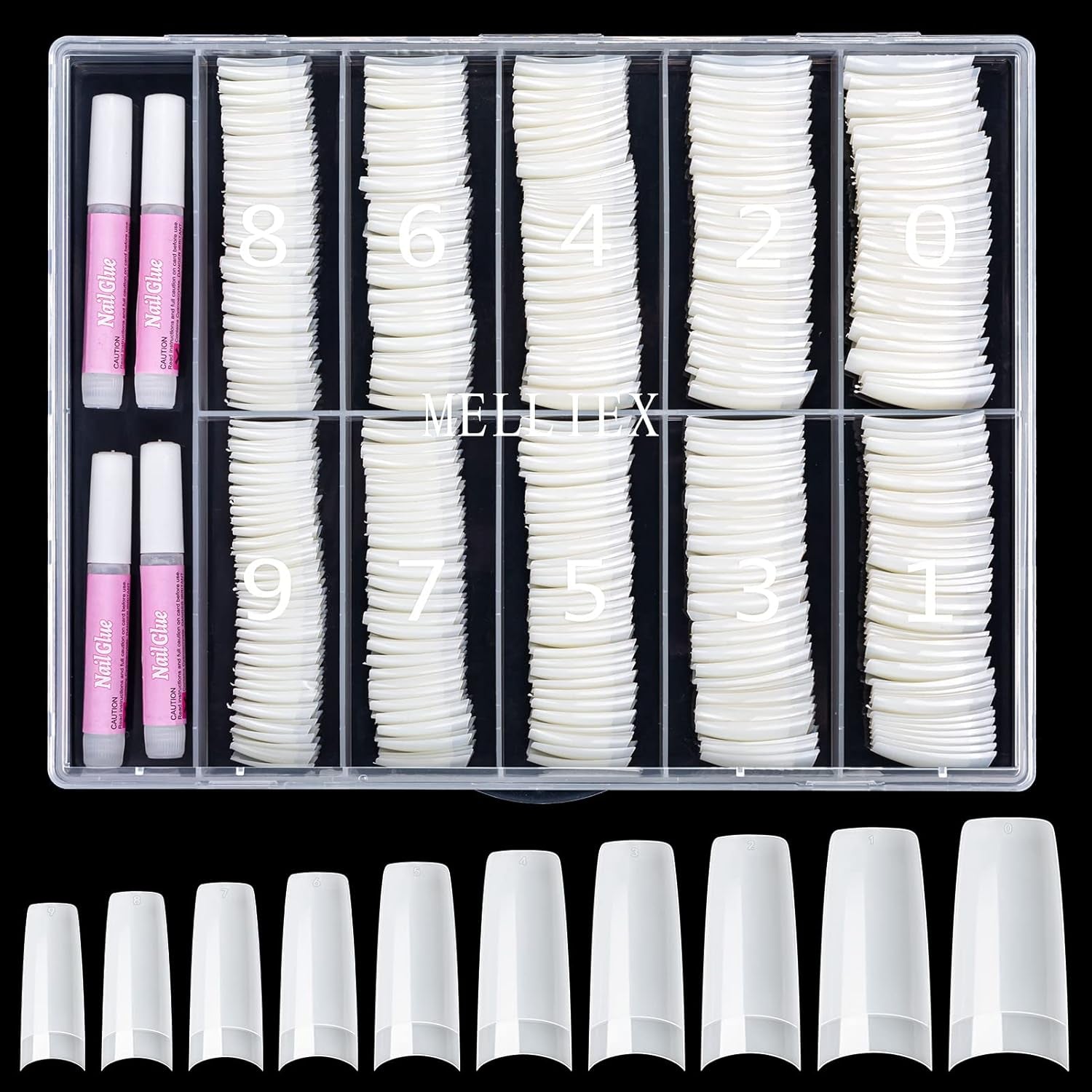 500 de bucăți de vârfuri de unghii artificiale franceze, set de vârfuri de unghii false acrilice, extensii de unghii, vârfuri de unghii, accesorii pentru unghii false cu 4 bucăți de lipici pentru design de unghii, unghii cu gel, naturale