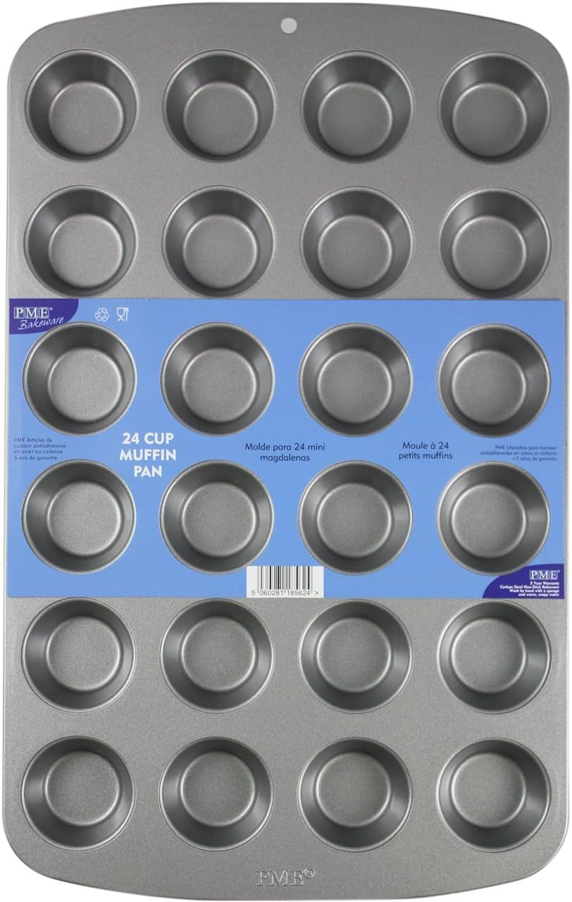 CSB111 Antihaftbeschichtete Mini-Muffinform Mit 24 Löchern Aus Karbonstahl, Edelstahl, Silber, 39,4 x 24,6 x 2,1 cm Formen und Tabletts zum Backen Naty Shop