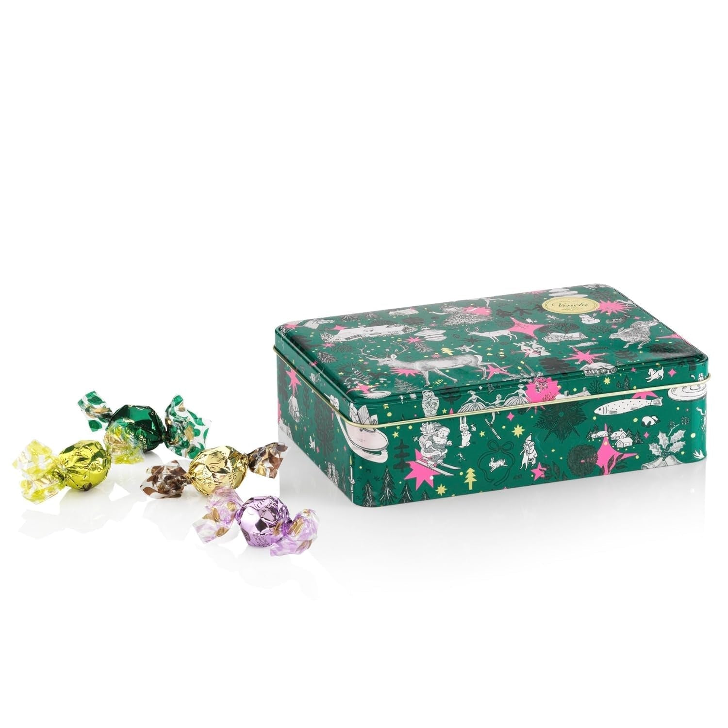 Venchi, Colecție de Crăciun - cutie cadou rotundă cu ciocolată asortată, 86 grame Bomboane de Ciocolata Naty Shop Cutie cadou mare