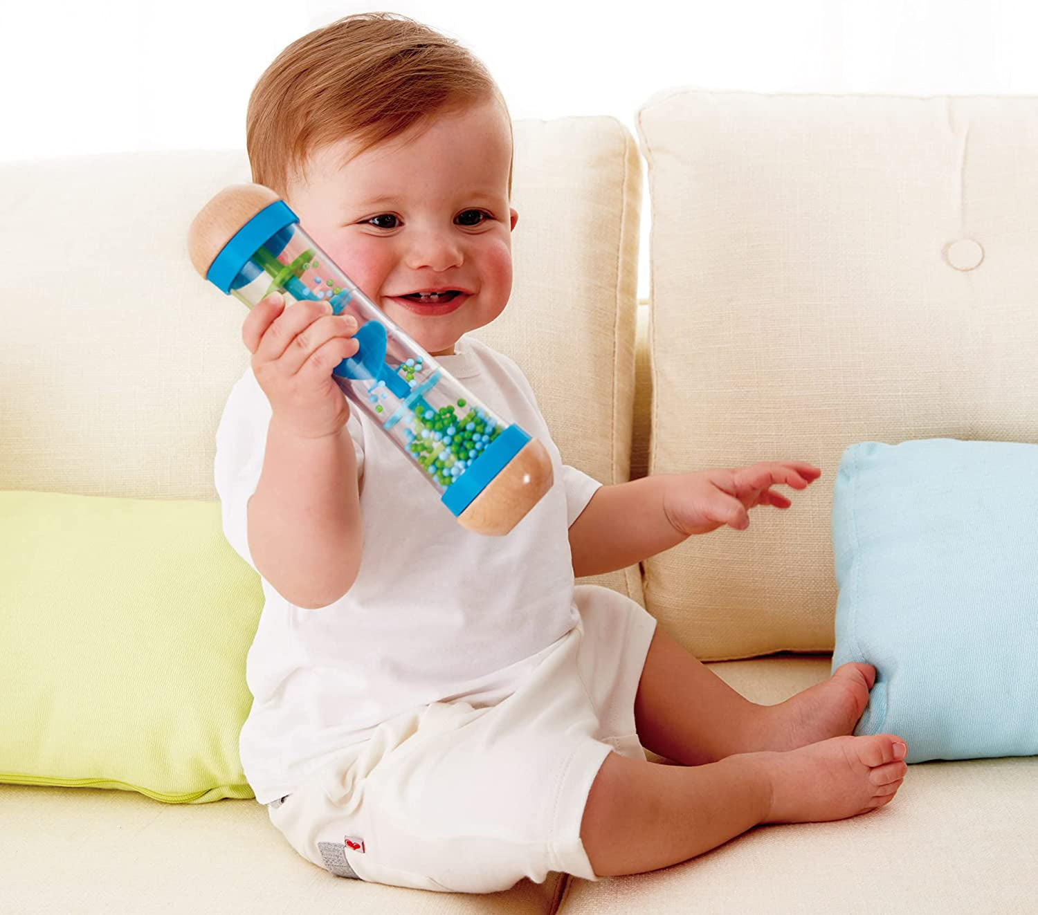 Hape rainmaker | mini jucărie muzicală cu clopoței din lemn, albastru Jucarii Bebe Naty Shop