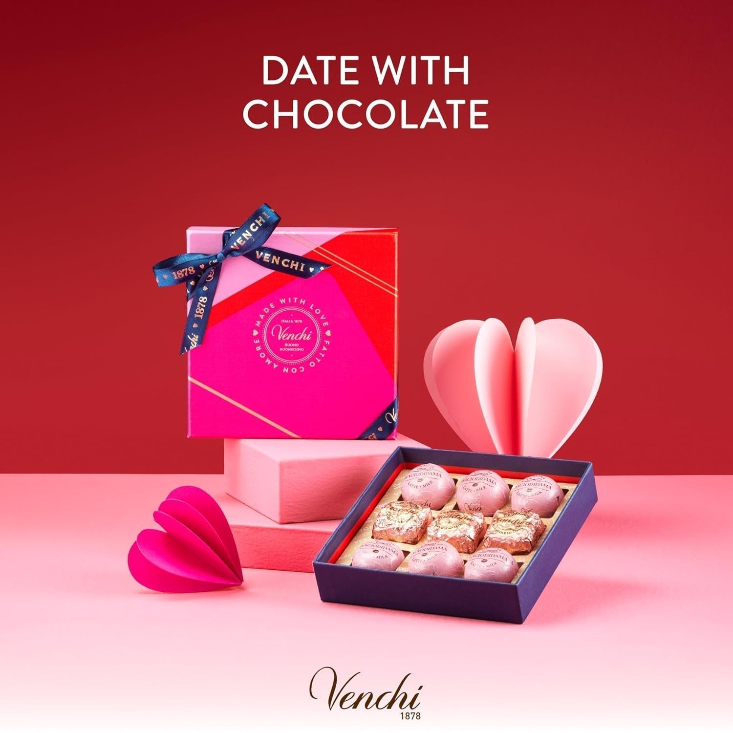 Venchi - Cutie cadou cu 9 bomboane de ciocolată Baciodidama și Vegan Chocoviar Gianduia, fără gluten, Valentine's Day Collection Bomboane de Ciocolata Naty Shop