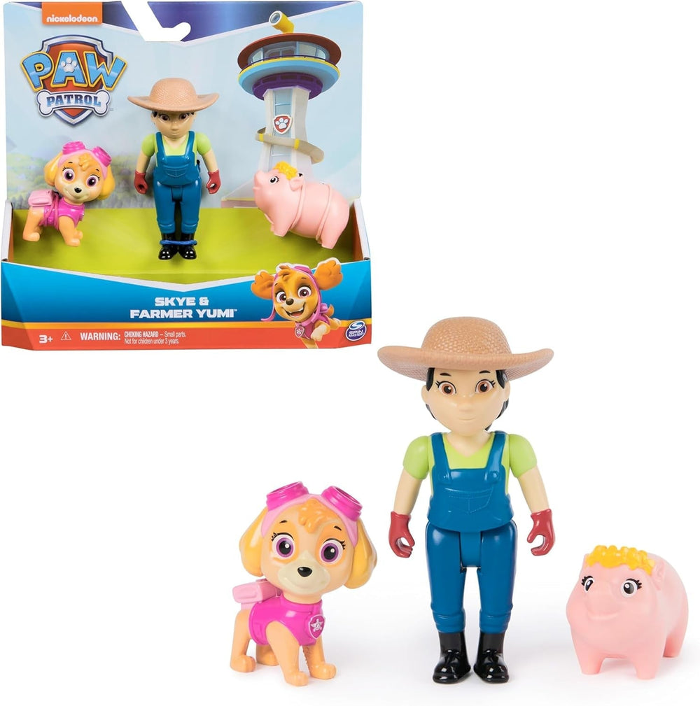 PAW PATROL Hero Pups – Actionfiguren-Set mit 1 Verfolgungshund-Figur, 1 Chaos-Katzenfigur und 1 Bürgermeister-Besserwisser-Figur, Spielzeug geeignet für Actionfiguren ab 3 Jahren. Naty Shop Farmer Skye Yumi
