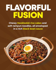 NONGSHIM Rapokki (Jjajang, 400 ml) – authentisches koreanisches Streetfood, Ramen und Reiskuchen, schwarze Bohnen; schnell und einfach zuzubereiten, in 4 Minuten fertig