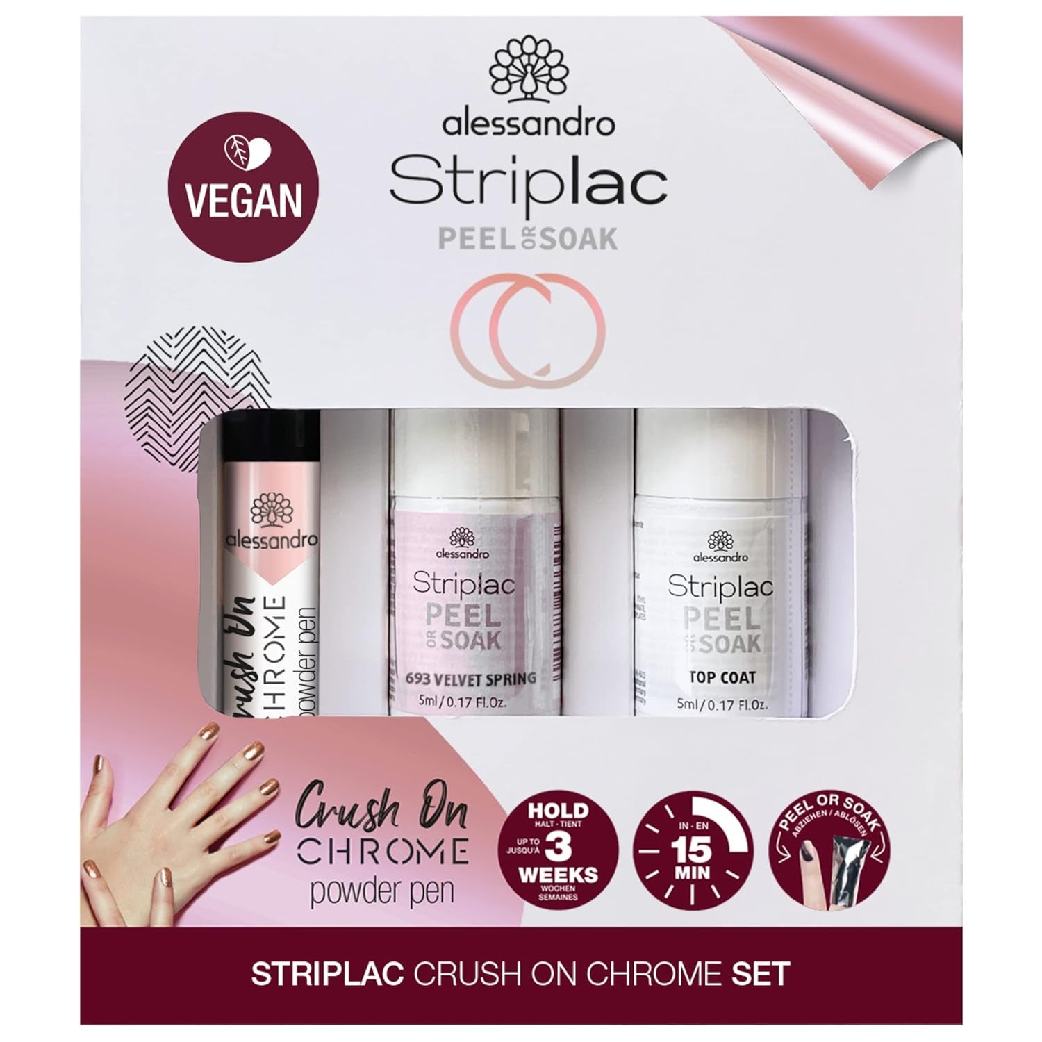 Set alessandro Striplac Peel or Soak Silver Crush On Chrome – Unghii perfecte în 15 minute