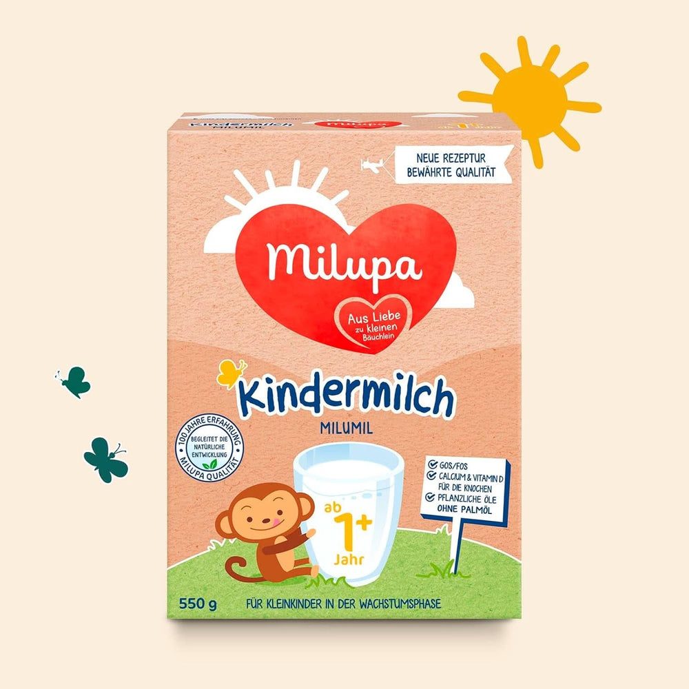 Milupa Milch für Kinder Milumil 1 plus – ab 1 Jahr – für Kleinkinder in der Wachstumsphase – begleitet die natürliche Entwicklung – 5 x 550 g Pulver Mutter und Kind Naty Shop