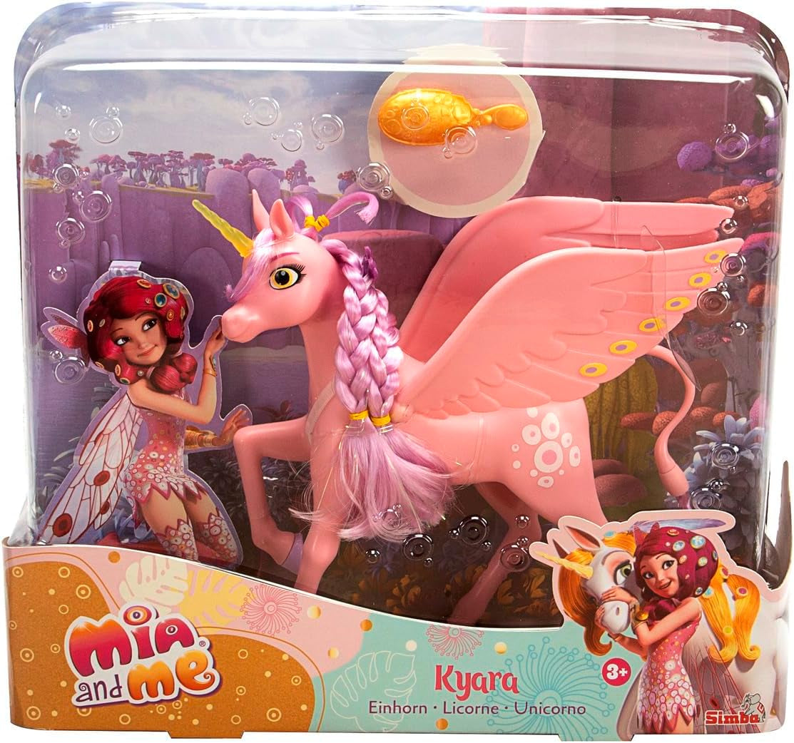 Simba 109480092 – Mia and Me Einhorn Kyara mit beweglichen Flügeln, Haarspangen und Stylingbürste, 20 cm, ab 3 Jahren, rosa Naty Shop Single Dolls