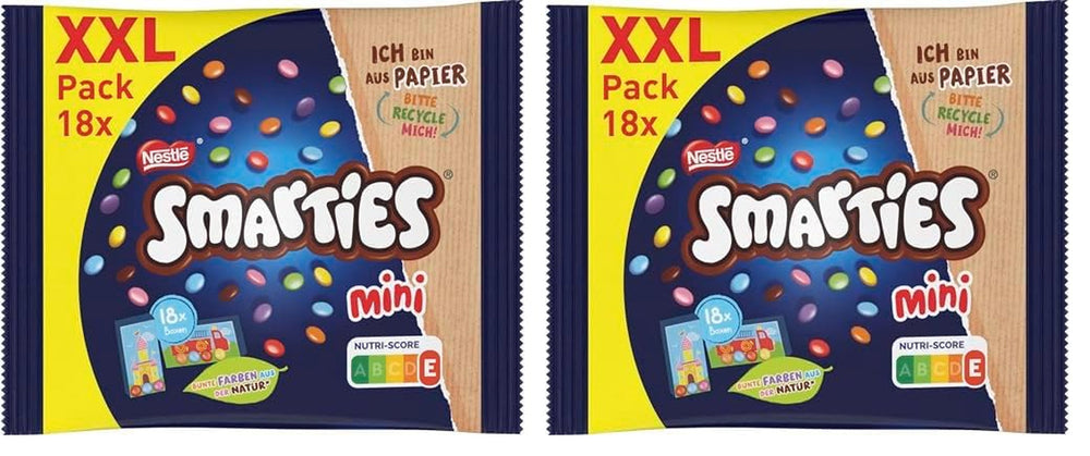 Pungi Nestlé SMARTIES Mini XXL, linte colorată cu ciocolată, ideale pentru a fi împărțite și gustate cu familia și prietenii, culori naturale, ambalaj reciclabil, pachet de 2 (1 x 259g)