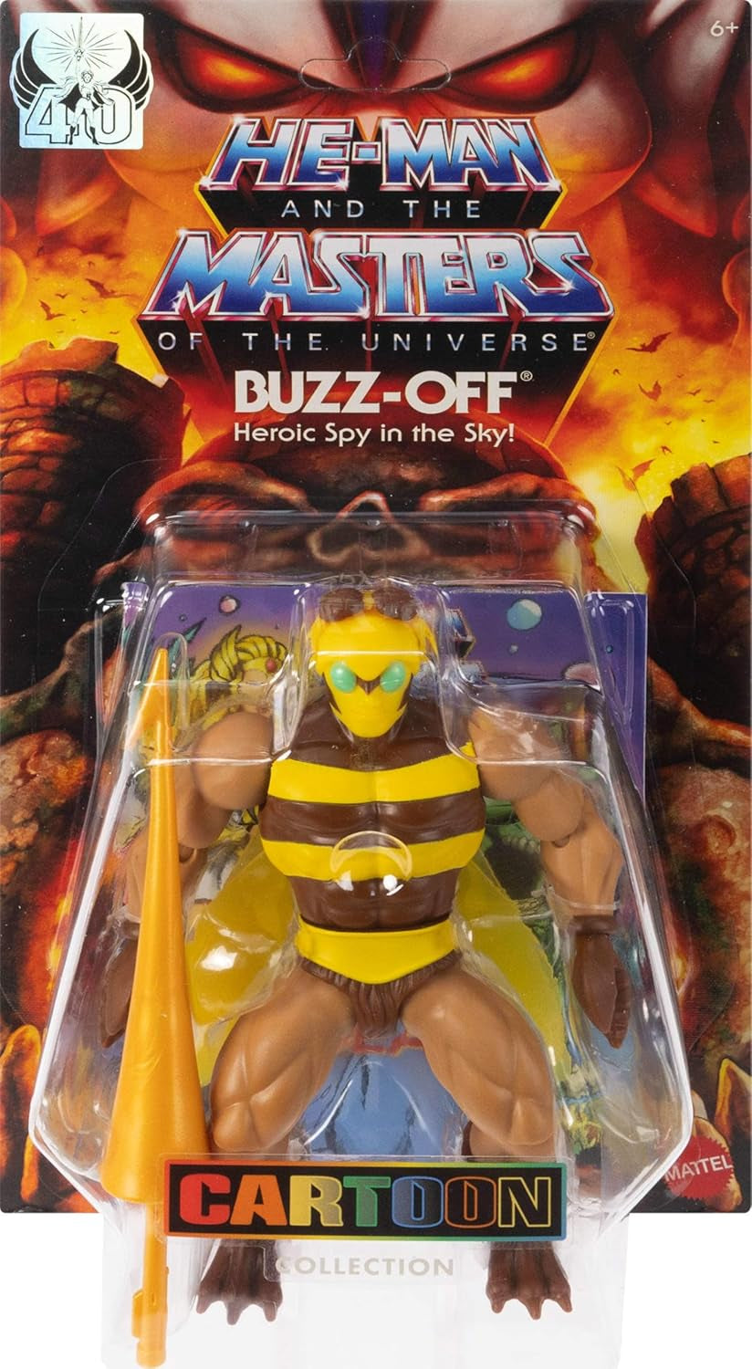Masters of the Universe Origins Actionfigur Buzz-Off aus der Cartoon-Sammlung, ca. 14 cm groß, aus 1980er TV, Bienenführer mit Flügeln und Brille mit Speer, JBM88 Actionfiguren Naty Shop
