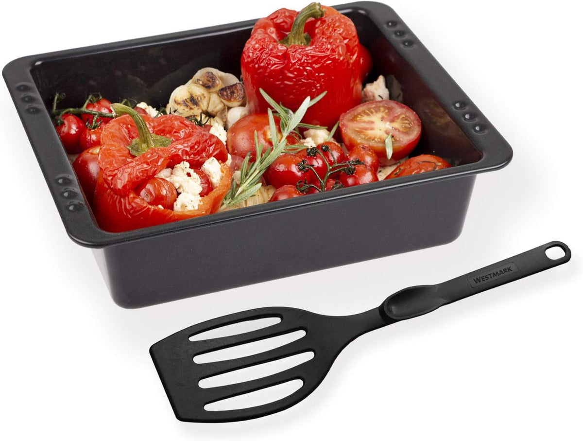 Chg SET 341-46-60 Extra Tiefe Ofenform (7,0 cm) „Emaille“ Mit Profi-Pfannenwender“, Schwarz Gesprenkelt Formen und Tabletts zum Backen Naty Shop