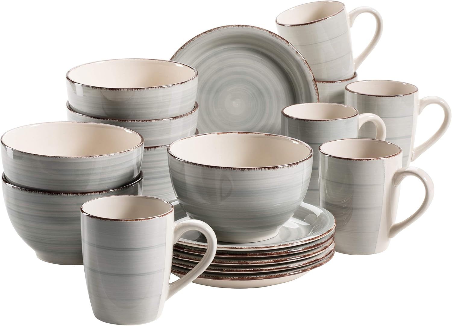 MÄSER 931950 Bel Tempo II Frühstücksservice für 6 Personen im Vintage-Look, handbemalte Keramik Geschirrsets Naty Shop Rauchblau