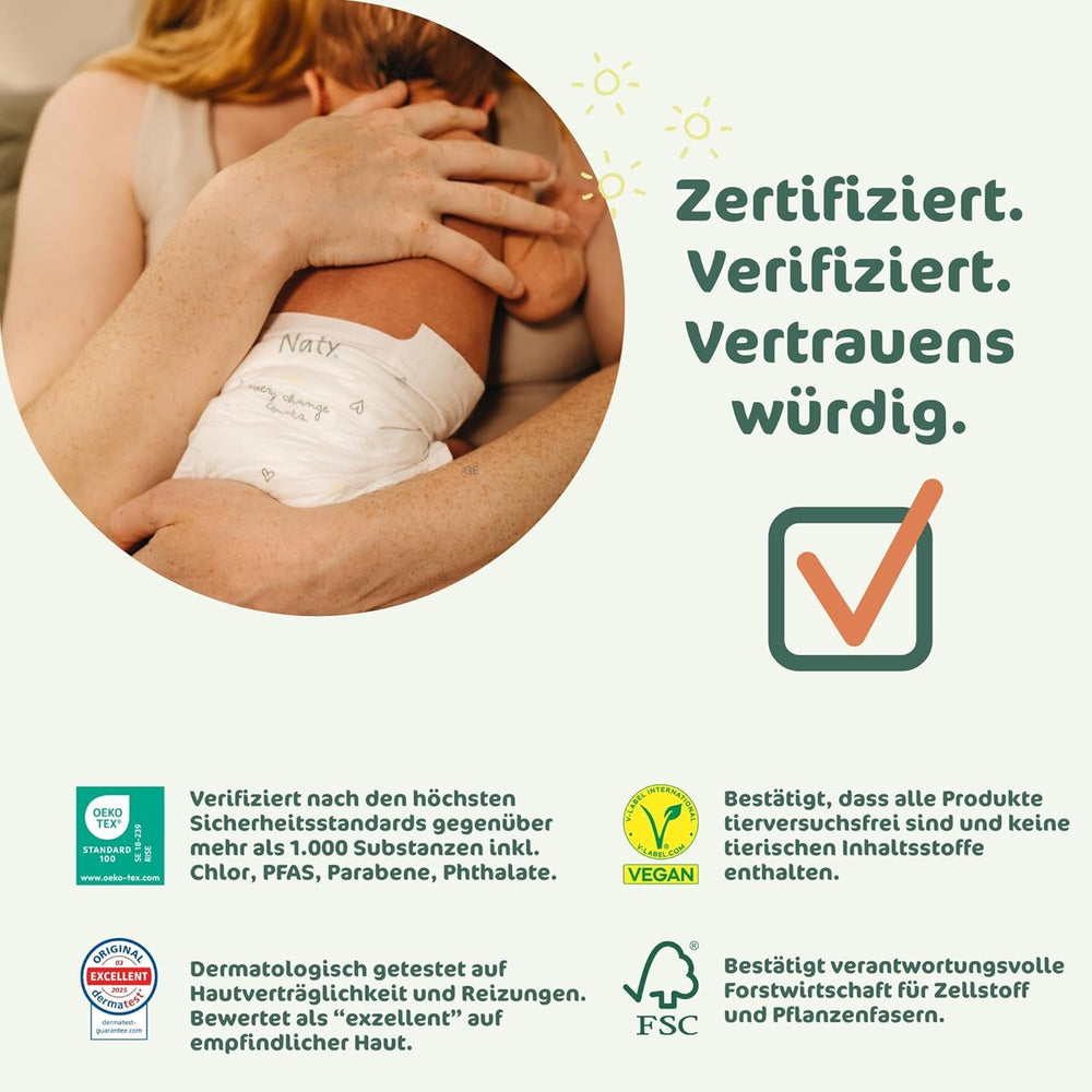 Scutece Naty FreeMovers pentru bebeluși | Huse de scutece certificate, prietenoase cu pielea | Moi și fără parfum | Absorbante și rezistente la scurgeri | Testate dermatologic | Mărimea 5 (12–18 kg) | 80 bucăți