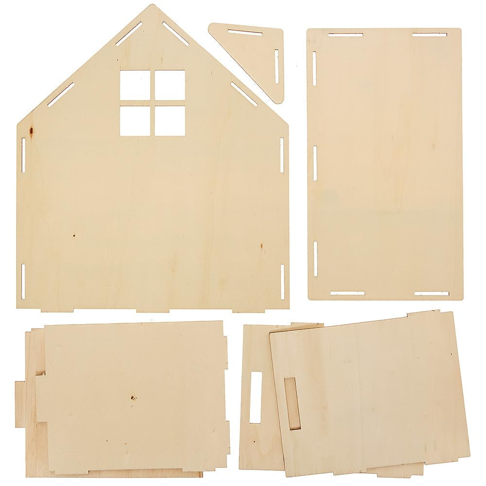 Baker Ross FN199 Puppenhaus-Bausatz aus Holz – 1er-Pack, Kinder-Puppenhaus-Bausatz, Bastelset Puppenhäuser Naty Shop