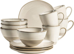 MÄSER 931818 Serie Nottingham Vintage Geschirr-Set Für 4 Personen, 12-Teiliges Frühstücksservice Mit Unregelmäßig Runden Formen Im Retro Look, Steinzeug, Beige Seturi vesela masa Naty Shop Default Title