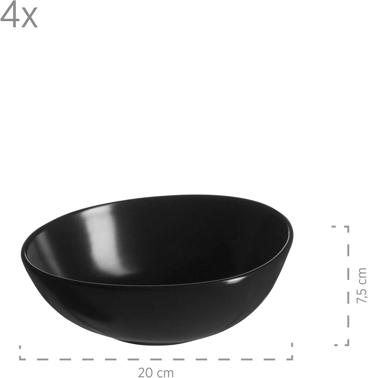 MÄSER 931730 Serie Glendale, Geschirr Set Für 4 Personen in Moderner Asymmetricer Nierenform, 16-teiliges Kombiservice in Seidenmattem Schwarz, Steinzeug Tableware Sets Naty Shop