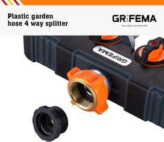 Distribuitor GRIFEMA cu 4 căi, racord de apă de 3/4 inch și 1/2 inch, 4 dispozitive pot fi conectate simultan, debit de apă reglabil, portocaliu/negru