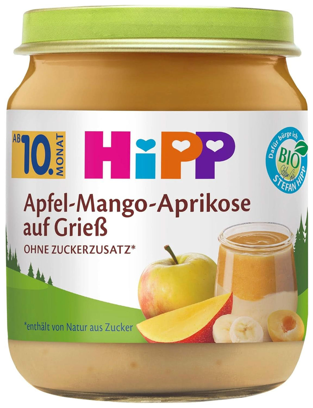 Hipp Bio Apfel-Erdbeer-Johannisbeer-Dessert auf Grieß, 6 x 200 Gramm Mutter und Kind Naty Shop 200 Gramm Gris Mar - Mango - Aprikose