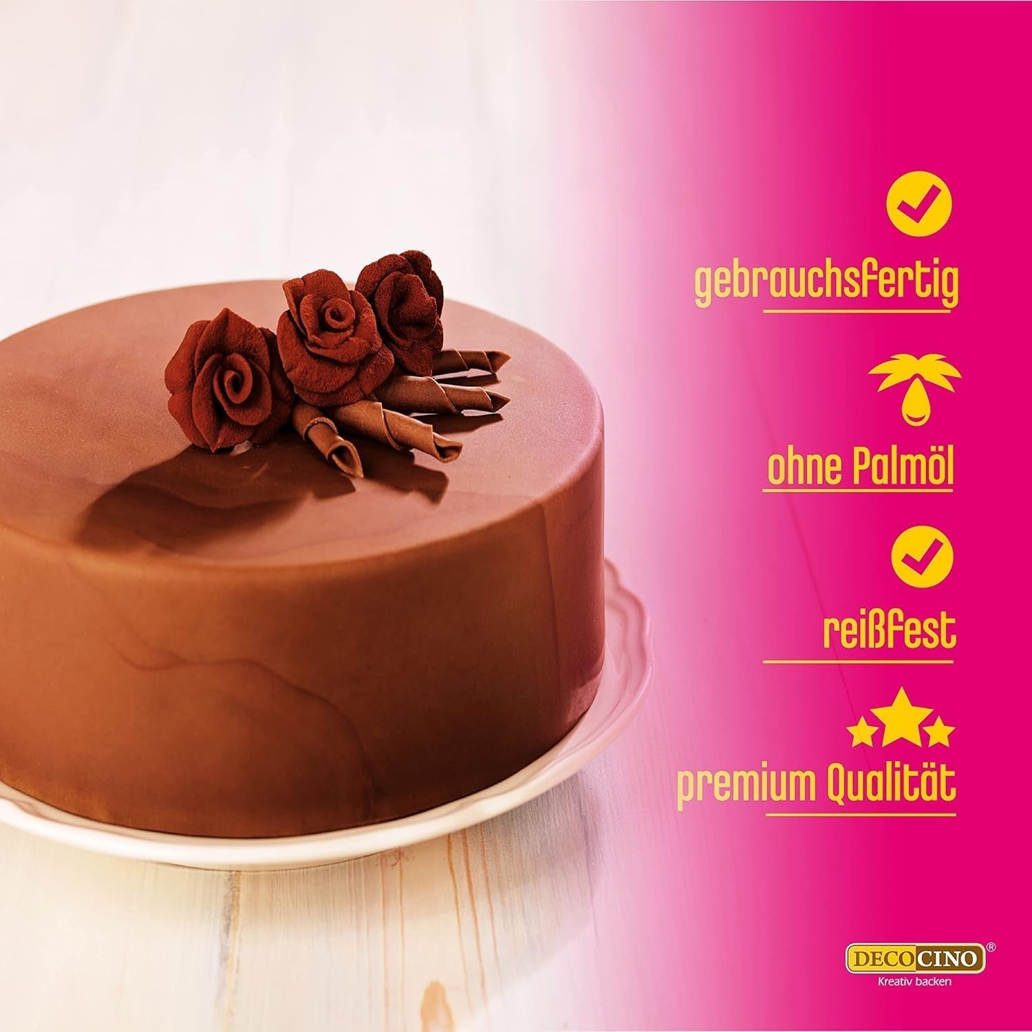 DECOCINO Fondant Schoko – 250 g – ideal zum Verzieren von Kuchen, Torten, Cupcakes – palmölfreie & vegane Glasuren und Dekor Naty Shop