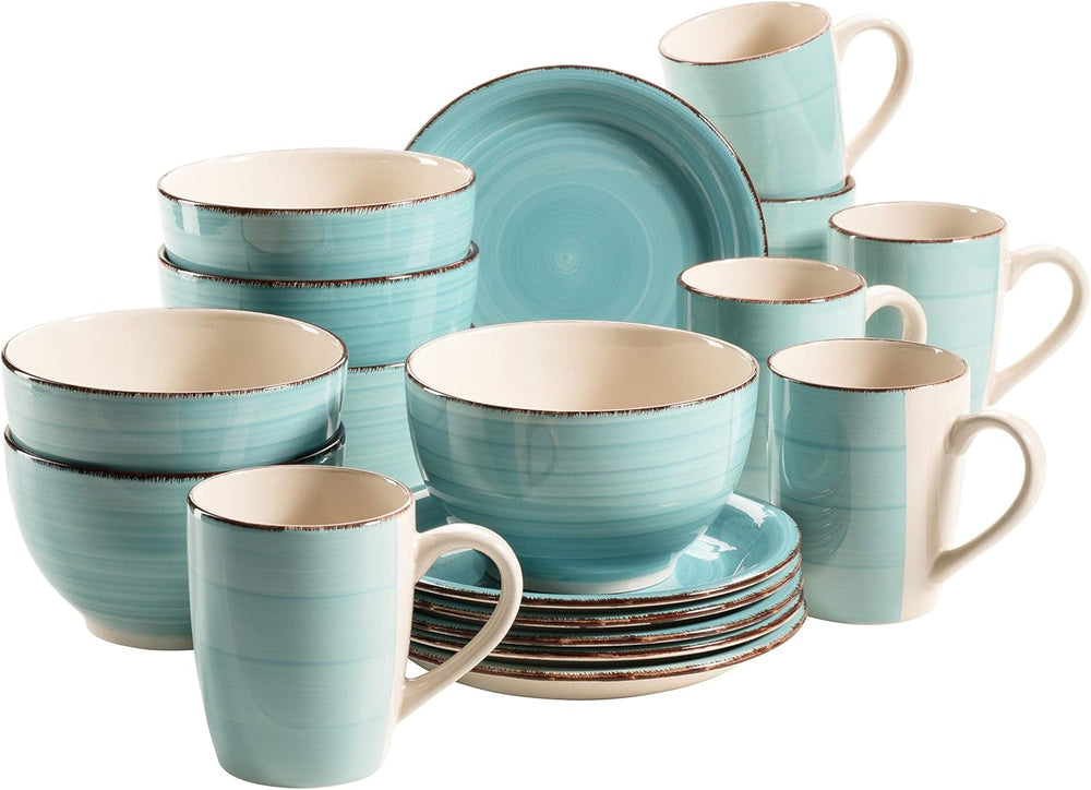 MÄSER 931950 Bel Tempo II Frühstücksservice für 6 Personen im Vintage-Look, handbemalte Keramik-Geschirrsets Naty Shop Türkis