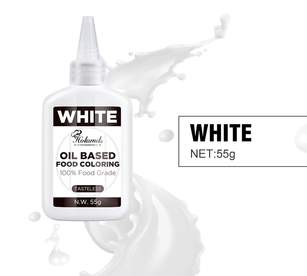 Colorant alimentar liposolubil 55g, colorant alimentar alb pe bază de ulei pentru ciocolată, fondant, macaron, decorarea torturilor, colorant alimentar concentrat pe bază de ulei pentru copt, gătit, glazură, cupcakes