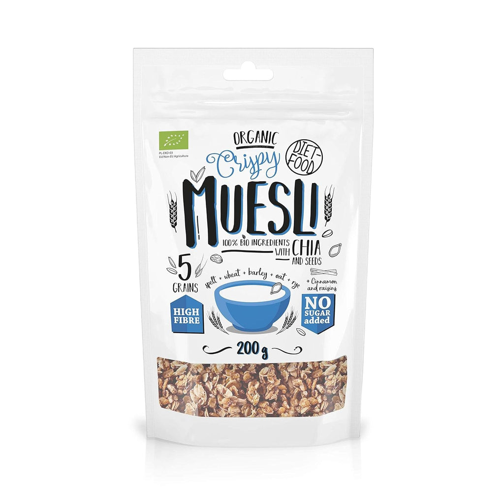 DIET-FOOD Keto Granola Mit Himbeere Low Carb Und Fettarm Glutenfreies Granola Frühstücksmüsli Non-Gmo Snack Ohne Zuckerzusatz 200G 1Er Pack Cereale Naty Shop 200 G (1Er Pack) Bio Muesli Crunch With Chia