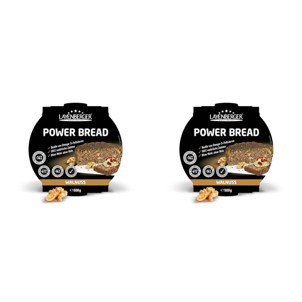 Layenberger Prower Bread Walnut, Eiweiß- und Ballaststoffquelle, Ohne Konservierungsmittel, Ohne Hefe, Ohne Mehl, Mit 14G Protein Pro 100G, (1 X 500G) Mischung zum Backen und Kochen Naty Shop 500 G (2Er Pack) Walnuss