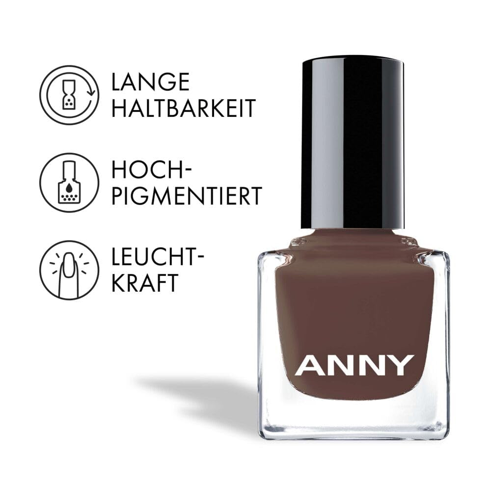 Oja ANNY – Oja colorată de înaltă calitate, cu strălucire de lungă durată, rezistentă la ciobire și cu uscare rapidă, culoare: roșu soră - maro mocha elegant - 15 ml