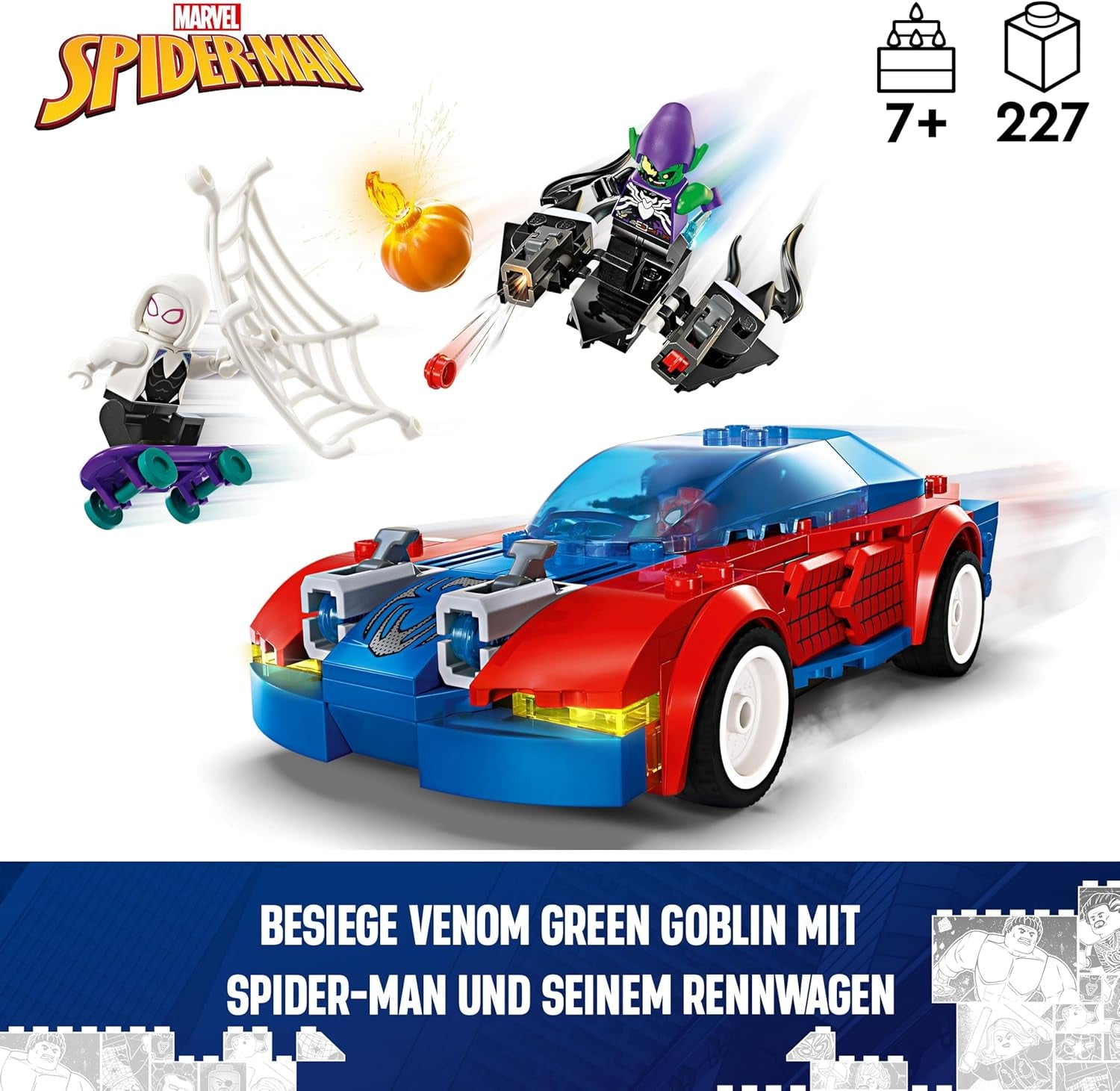 LEGO | Marvel Spider-Mans Rennauto & Venom Green Goblin - Spidey Spielzeug für Rollenspiele mit Superhelden Figuren und baubarem Auto - Geschenk für Kinder - Jungen und Mädchen ab 7 Jahren 76279