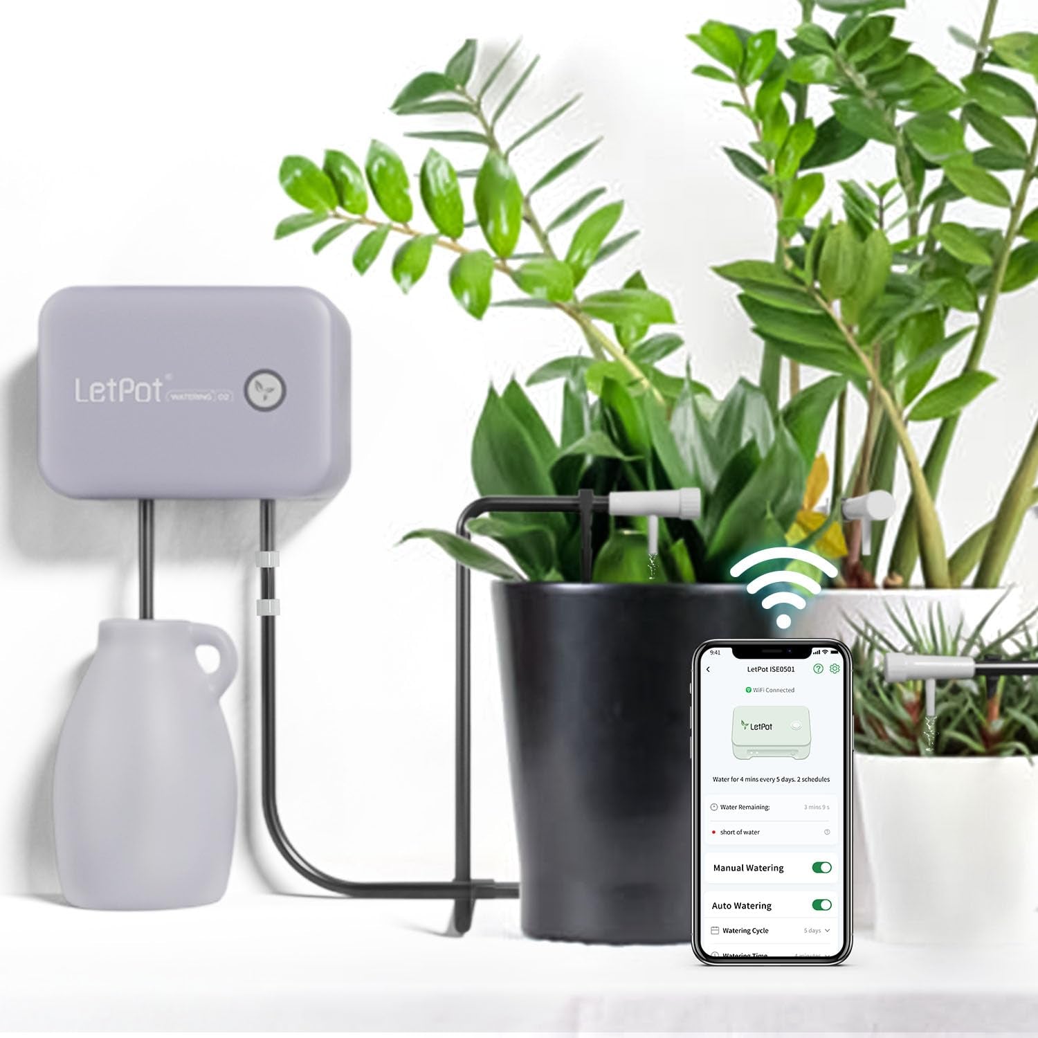 Sistem automat de udare WiFi pentru interior, sistem de udare cu telecomandă prin aplicație pentru 10 plante în ghiveci, kit automat de irigare prin picurare, udarea plantelor de apartament (gri) (gri, Gen-3)