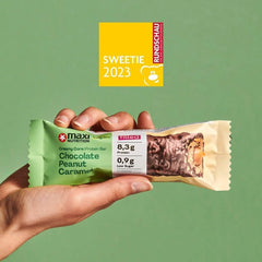 MaxiNutrition Baton proteic vegan cremos cu ciocolată, arahide și caramel 12x45g - baton proteic vegan, 18% proteine, 8,3g per baton, conținut scăzut de zahăr (0,9g), fără zahăr adăugat, fără arome artificiale