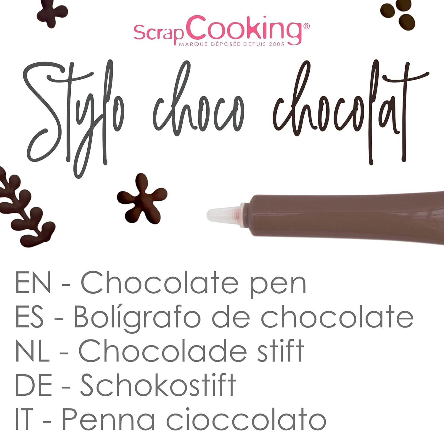 Scrapcooking - Pix Ciocolată Maro - Zahăr Scris Ciocolată 25 g - Pix Zahăr Decorativ Comestibil - Scriere și Desen - Etichetare Fondant, Glazură, Prăjituri - 6801