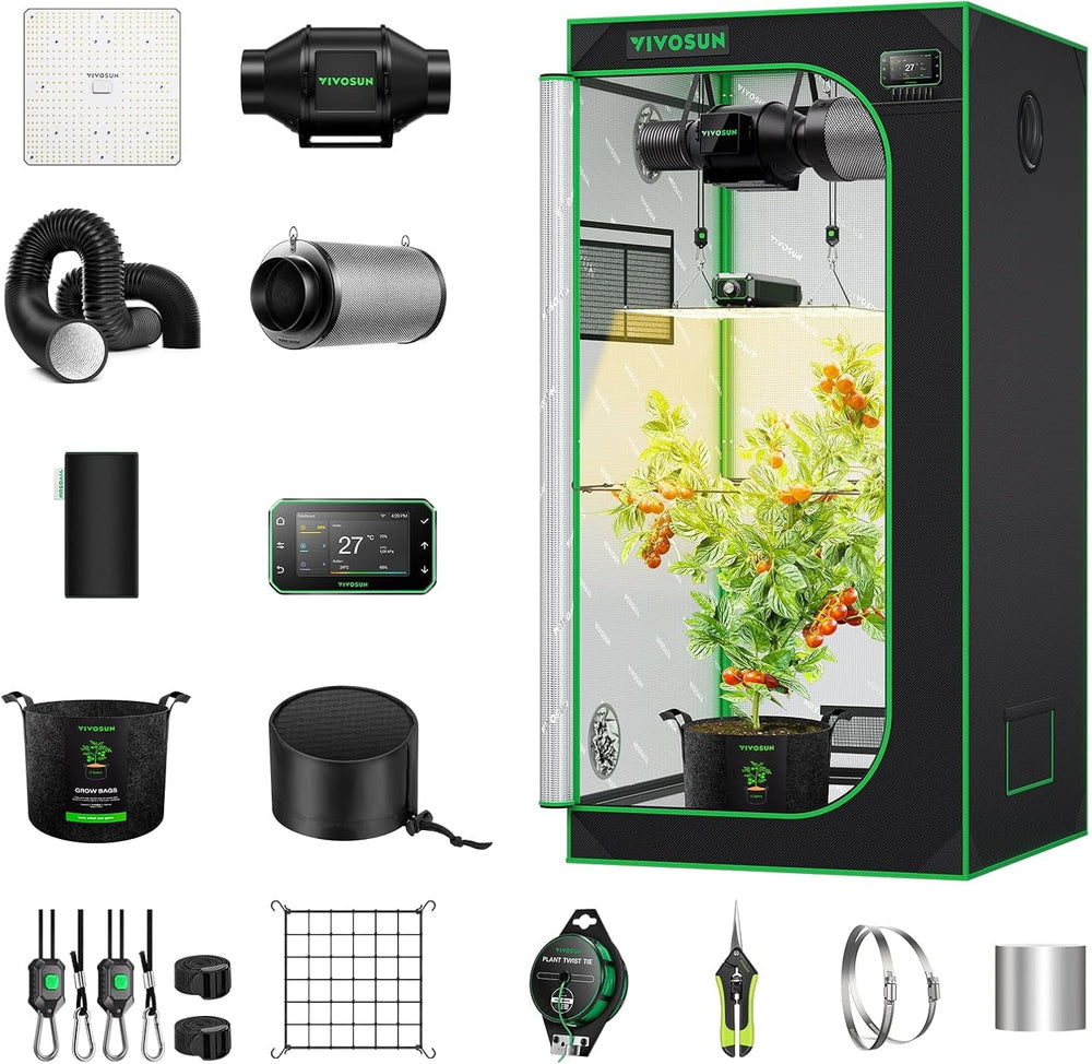 VIVOSUN Cort de Cultivare Inteligent Set Complet 60x60x120cm, sistem de creștere automat integrat WiFi cu lumină LED cu spectru complet de 100W și sistem eficient de ventilație cu controler GrowHub E42A+