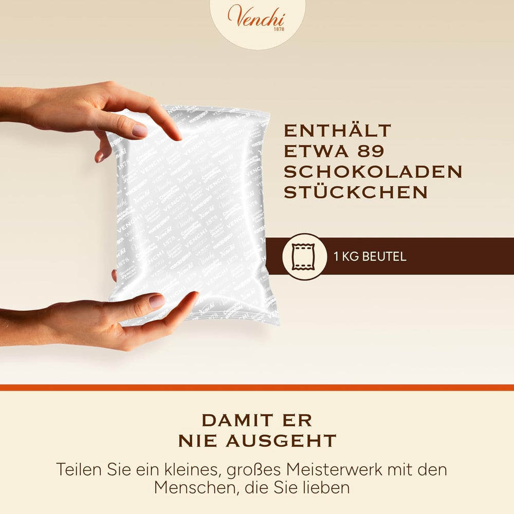 Venchi - Cremini 1878 - Ciocolată cu trei straturi cu gianduja cu lapte și pastă de migdale, „Alune Piemonteze IGP”, 1 kg, fără gluten, fără coloranți și fără conservanți