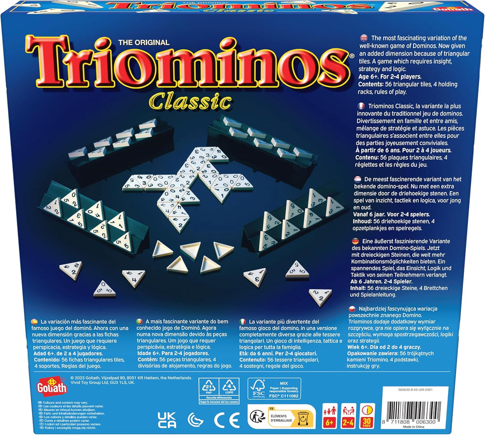 Goliath - Triominos Classic - Beliebtes Brettspiel für Jugendliche und Erwachsene ab 6 Jahren - Familienspaß und Partyspiel für 2-4 Spieler - Mit Taktiken und Strategien für Kinder und Erwachsene