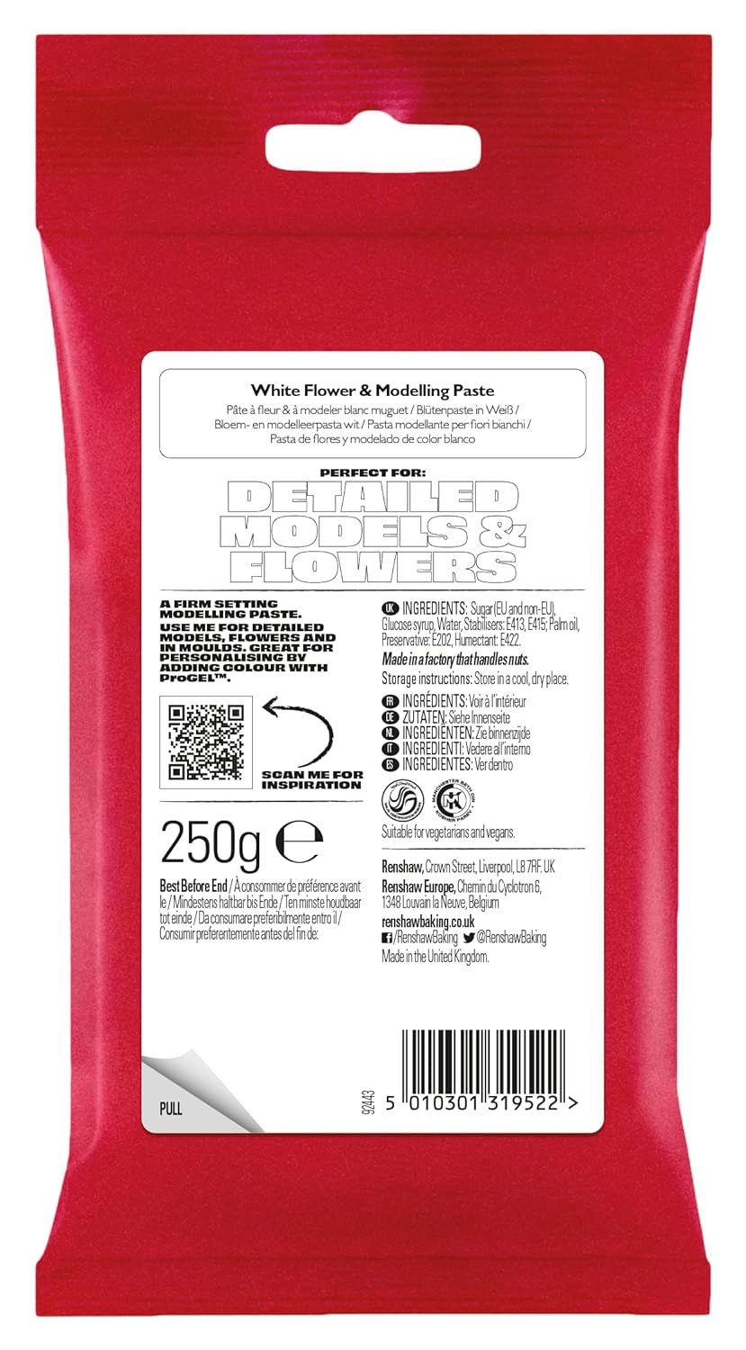 Flower & Modelling Paste White 250g - Pastă de modelare, perfectă pentru flori, flori, figuri și multe altele, pastă de zahăr comestibilă - 250 g Pasta de zahar Naty Shop