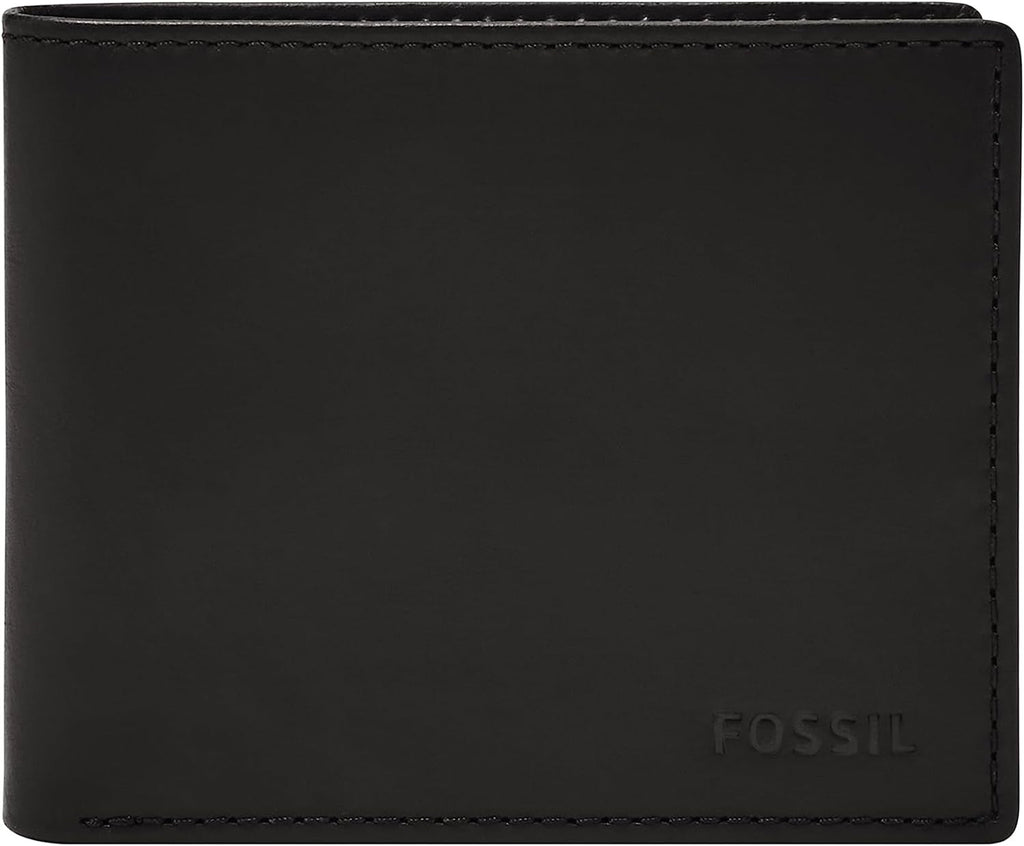 Fossil Derrick Bifold din piele pentru bărbați, cu blocare RFID, cu fereastră Flip ID Portofel Barbati Naty Shop Negru