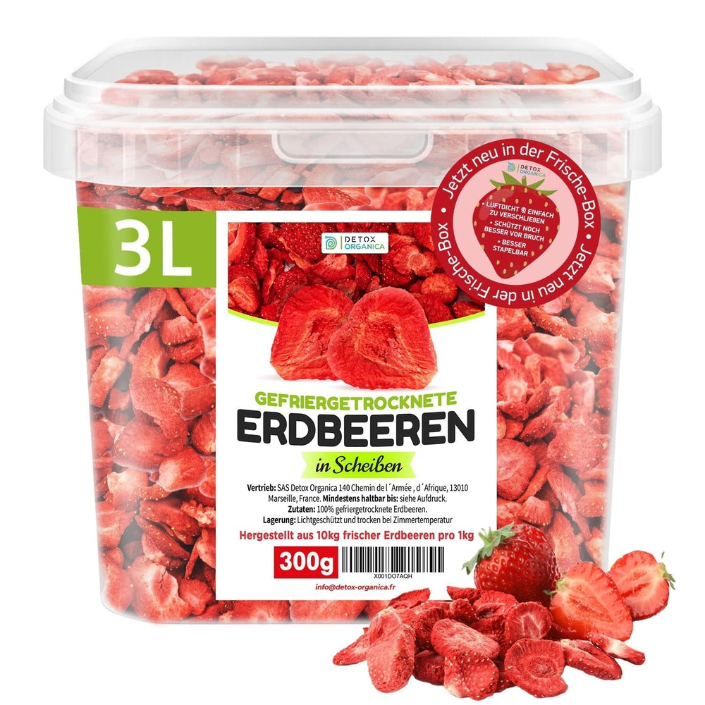 FRUCTE DE STRAWBERRIES FREEZE-DRIED, 100g fructe în felii, 100% fructe uscate - naturale și fără adaos de zahăr sau aditivi, de cea mai înaltă calitate de la Detox Organica Produse deshidratate Naty Shop 300 G (1 pachet)