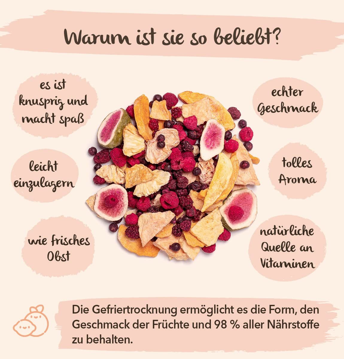 Fructe liofilizate BRIX | Amestec natural, uscat, de fructe tropicale 80 g | Premiul Great Taste pentru fructe uscate | Fără OMG, fără gluten, vegan, vitaminele sunt păstrate Produse deshidratate Naty Shop