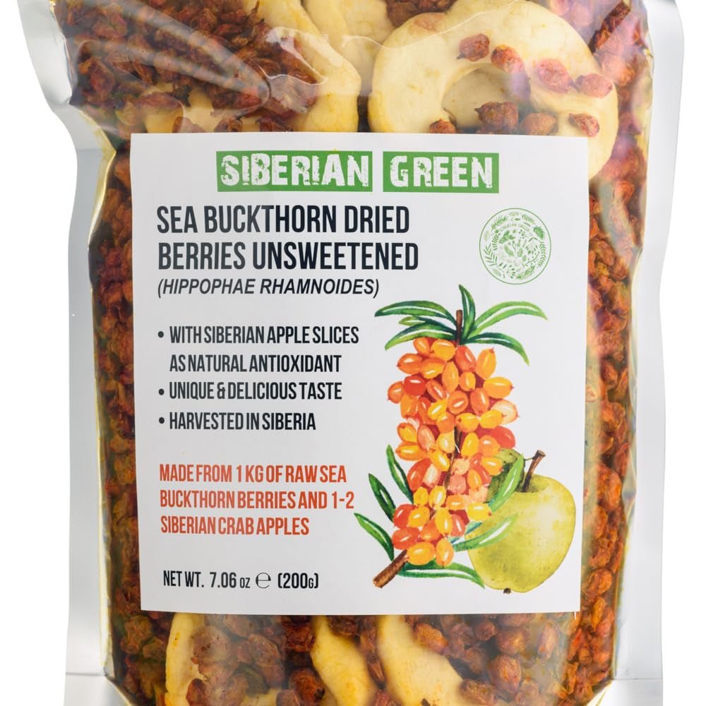 Fructe uscate de cătină de mare siberiană (200 g) neîndulcite 100% pure crude recoltate în mod natural în sălbăticie premium Produse deshidratate Magazinul meu