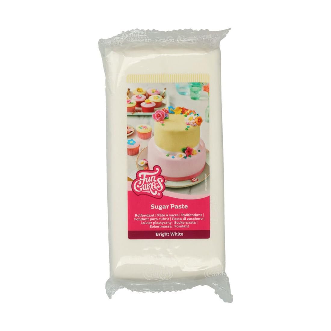 FunCakes Fondant laminat alb strălucitor: ușor de utilizat, neted, flexibil, moale și pliabil, perfect pentru decorarea prăjiturilor, halal, kosher și fără gluten. 1 kg Pasta de zahar Naty Shop Alb strălucitor 1 kg