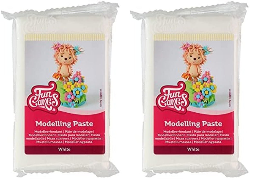FunCakes Modelling Paste White: Perfectă pentru modelarea figurinelor, a vârfurilor de tort și a volanelor. Puternică, netedă și suplă. Halal, kosher și fără gluten. 250 g. (pachet de 2) Pasta de zahar Naty Shop Alb 250 grame (pachet de 2)