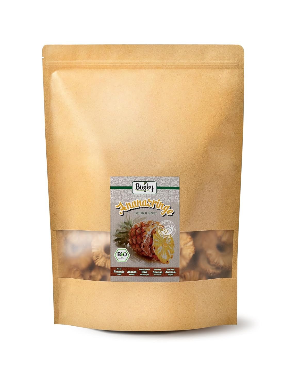 Inele de ananas Biojoy BIO, uscate (1 kg), nesulfurate Produse deshidratate Naty Shop 1 kg (1 pachet)