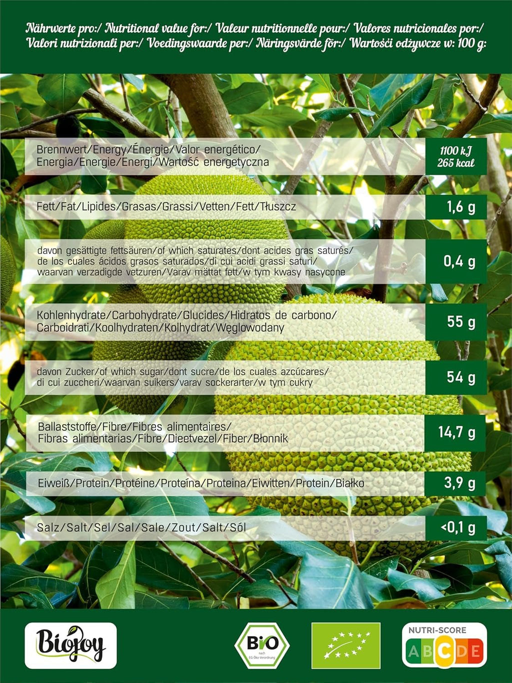 Jackfruit bio Biojoy (1 kg), bucăți de jackfruit uscate și nesulfurate Produse deshidratate Naty Shop